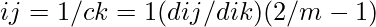 μij  = 1 / ∑ck=1 (dij/dik)(2/m-1)