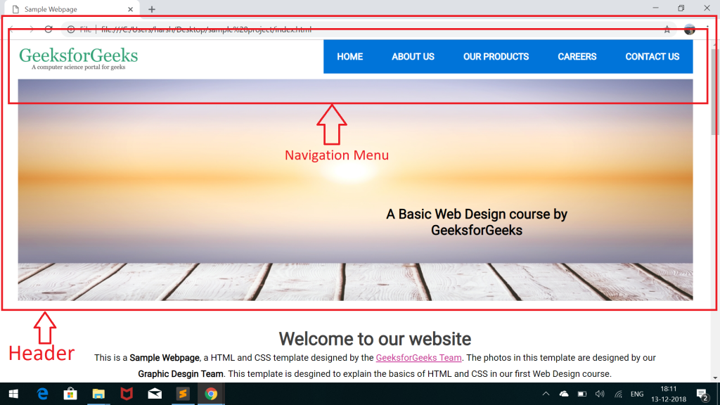 HTML Course | Building Header of the Website - GeeksforGeeks